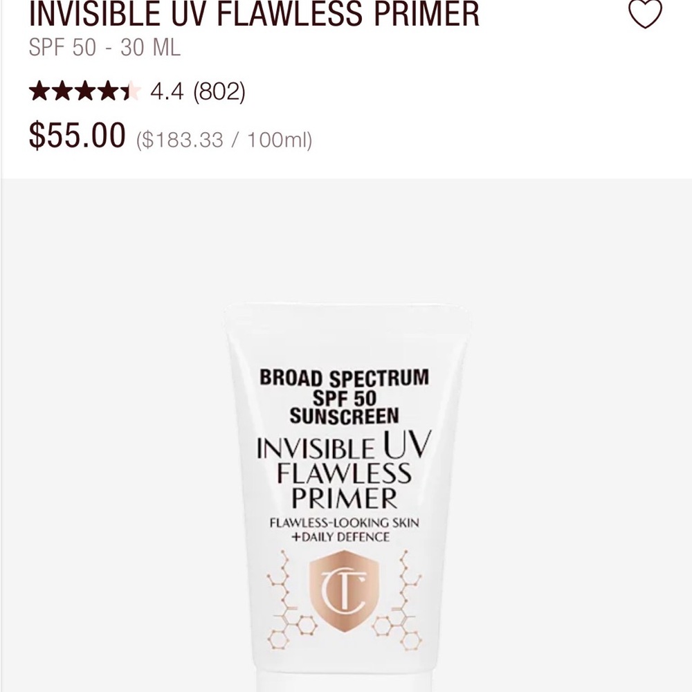 Charlotte Tilbury Invisible UV Flawless Poreless Primer - White & Rose Gold